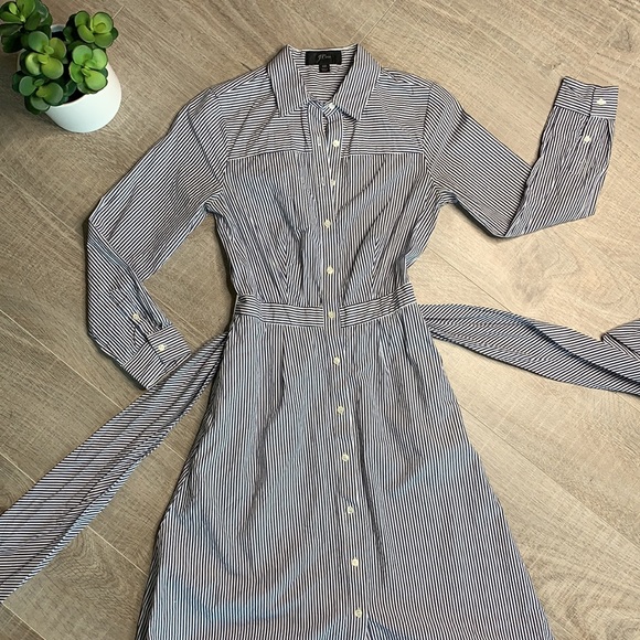 J Crew Striped Button Front Tie Waist Shirt Dress - Picture 6 of 13